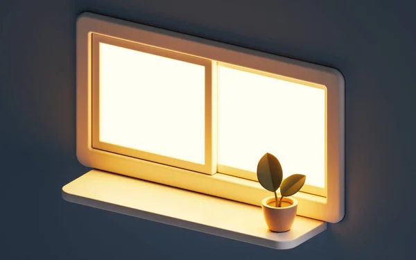Cartoon Style Windowsill Golden Light Rendering — Stok fotoğraf