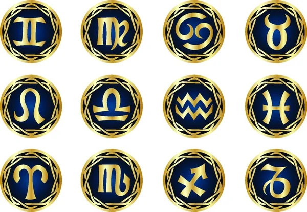 Ícones Zodíaco Dourado Ilustração Vetorial — Vetor de Stock