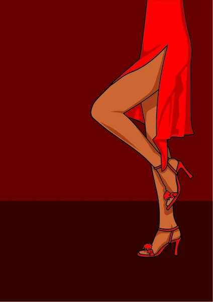 Piernas Mujer Vestido Rojo Vector Colorido Ilustración — Vector de stock