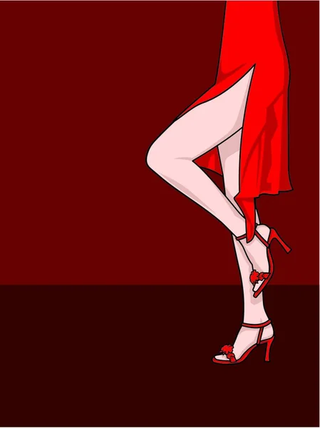 Benen Van Vrouw Een Rode Jurk Kleurrijke Vector Illustratie — Stockvector