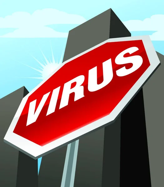 Vectorstop Virus Bord Met Gebouwen Achtergrond — Stockvector