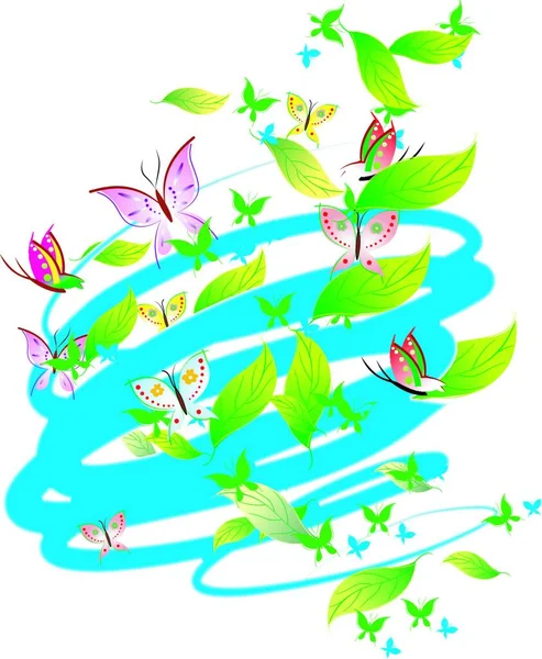 Couleurs Pastel Papillons Feuilles Rouleaux — Image vectorielle