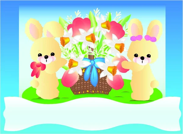 Paskalya Kartı Için Tavşanlar Vektör Çizimi — Stok Vektör