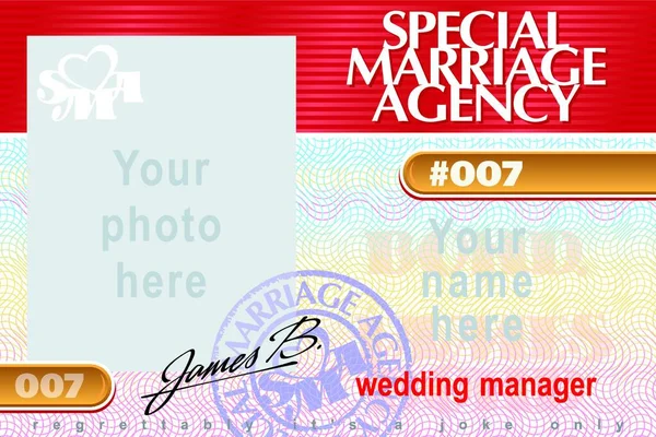 Personalausweis Special Marriage Agency 007 — Stockvektor