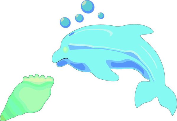 Dolphin and Shell modern vector illustration
