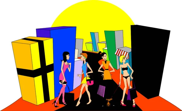 Shopping Meisjes Moderne Vector Illustratie — Stockvector