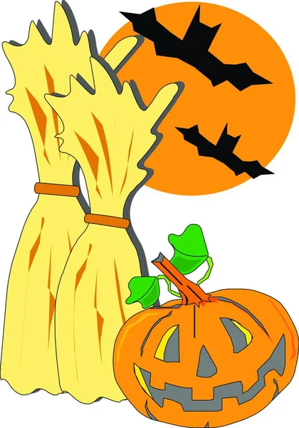 Halloween Scene Colorful Vector Illustration — Stock Vector