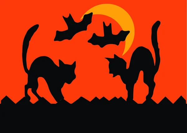 Halloween Cat Fight Kleurrijke Vector Illustratie — Stockvector