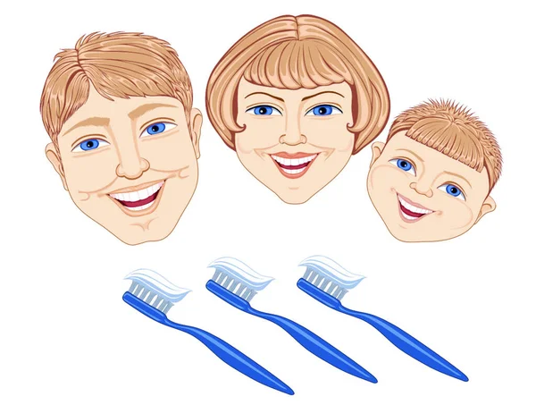 Família Com Escova Dentes Ilustração Vetorial Moderna — Vetor de Stock