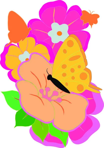 Πεταλούδα Και Λουλούδια Σύγχρονη Διανυσματική Απεικόνιση — Διανυσματικό Αρχείο