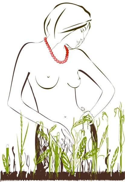 Kobieta Rośliny Wektor Ilustracja — Wektor stockowy