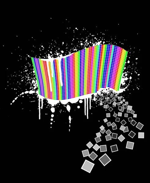 Rainbow Wave Full Colorful Squares Ink Splatter Design — Image vectorielle