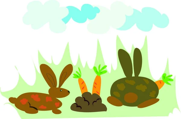 Кролики Едят Современные Векторные Иллюстрации — стоковый вектор