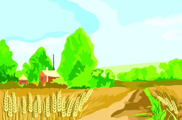Illustration Wheat Field — Stock Vector