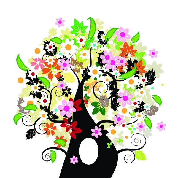 Bela Árvore Floral Vetor Ilustração — Vetor de Stock