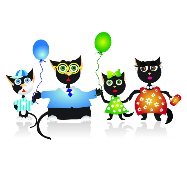 Szczęśliwa Rodzina Kotów Wektor Ilustracja Prosty Projekt — Wektor stockowy