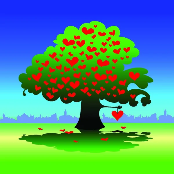 Ilustração Vetorial Coração Sobre Árvore —  Vetores de Stock