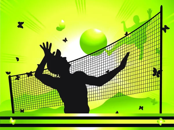Paysage Avec Homme Jouant Volley Ball — Image vectorielle
