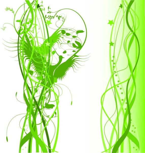 Birds Love Green Theme Vector Illustration — Stock Vector
