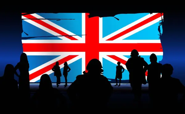 Vereinigtes Königreich Flagge Mit Menschen Moderne Vektorillustration — Stockvektor