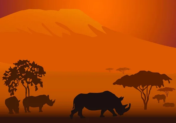 Savanadaki Afrika Hayvanları Renkli Çizimler — Stok Vektör