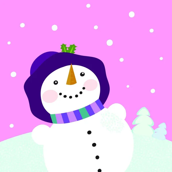 Snowing Winter Snowman Lady — Stock Vector