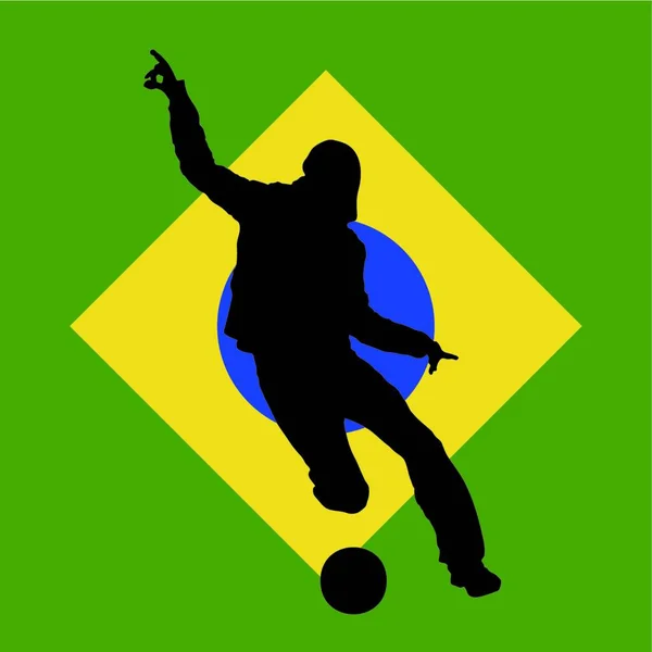 ブラジルの国旗を背景にしたサッカー選手 — ストックベクタ