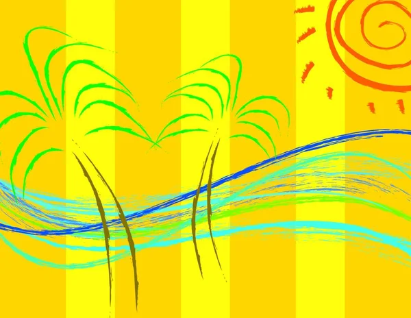 Summer Beach Colored Vector Illustration — Stock Vector