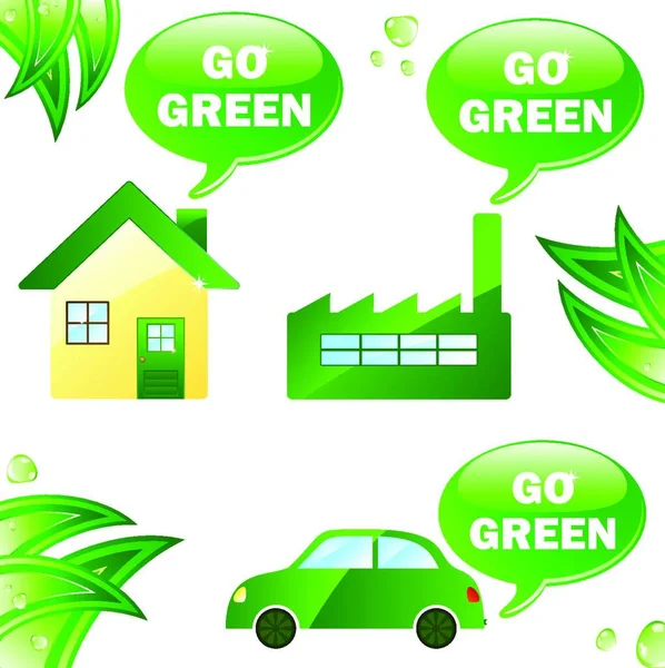 Οικολογία Σπίτι Αυτοκίνητο Και Βιομηχανία — Διανυσματικό Αρχείο