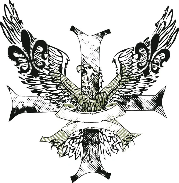 Águila Cruz Vector Ilustración — Vector de stock