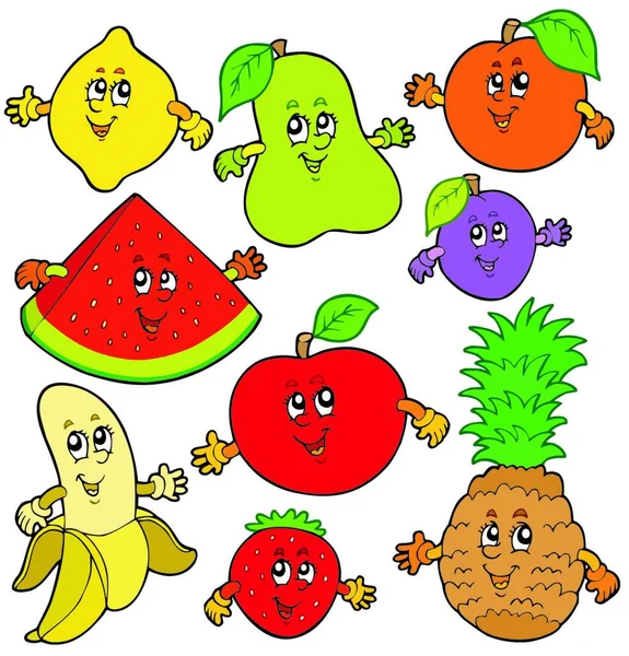 Various Cartoon Fruits Vector Illustration — Stock Vector