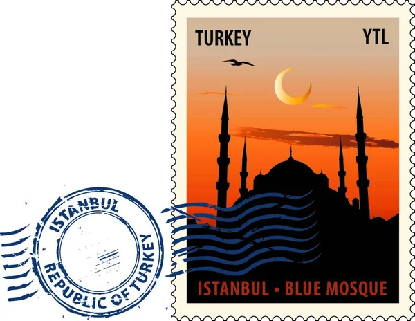 Marca Postal Ilustração Vetorial Istambul — Vetor de Stock