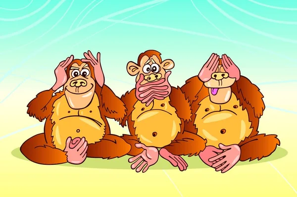 Drei Affen Grafische Vektorillustration — Stockvektor