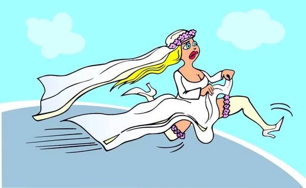 Running Bride Graphic Vector Illustration — Stock Vector