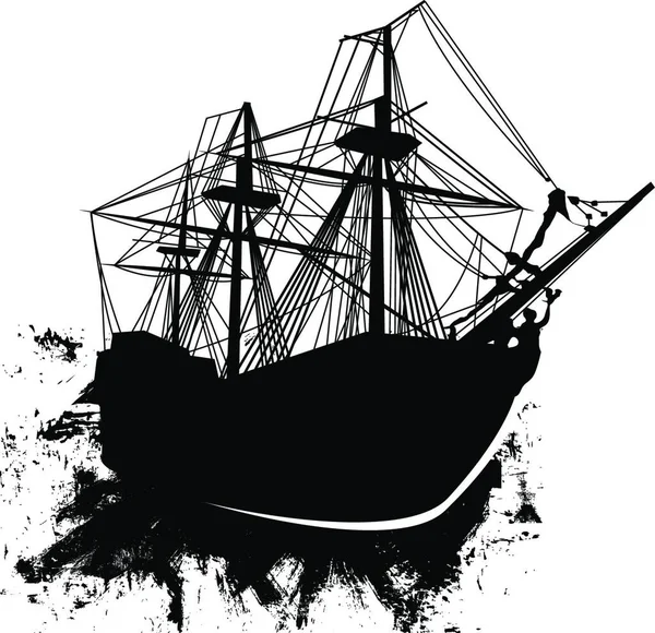 Grunge Pirate Ship Modern Vector Illustration — Stock Vector