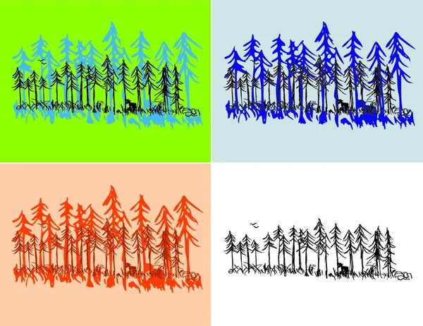 Mevsimlik Orman Sahneleri Renkli Vektör Illüstrasyonu — Stok Vektör