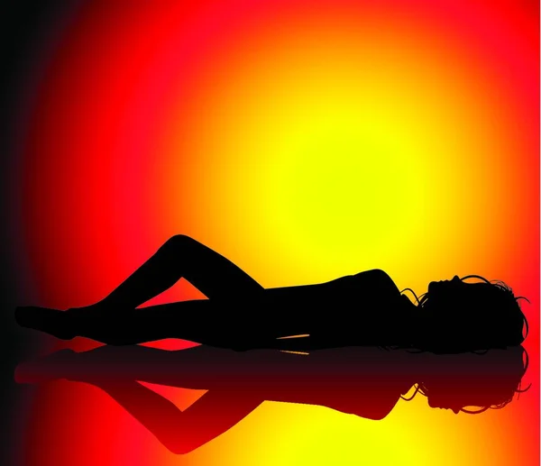 Illustration Vectorielle Girl Sun Bath — Image vectorielle