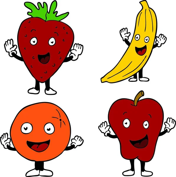 Dibujos Animados Frutas Personajes Vector Ilustración — Archivo Imágenes Vectoriales
