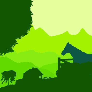 çiftlik manzarası, grafik vektör çizimi 