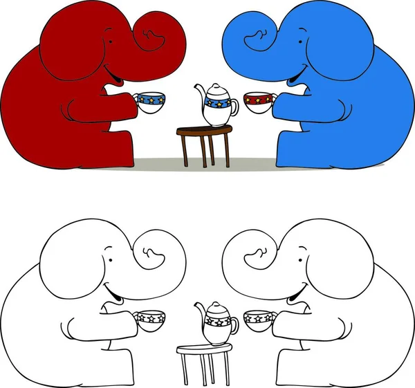 Tea Party Elefantes Ilustración Vectorial Gráfica — Vector de stock
