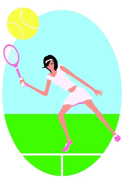 Молодая Женщина Играет Теннис Графическая Векторная Иллюстрация — стоковый вектор