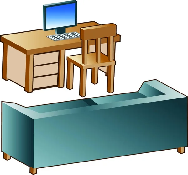 Sofa Desk Ikonok Vektor Illusztráció — Stock Vector