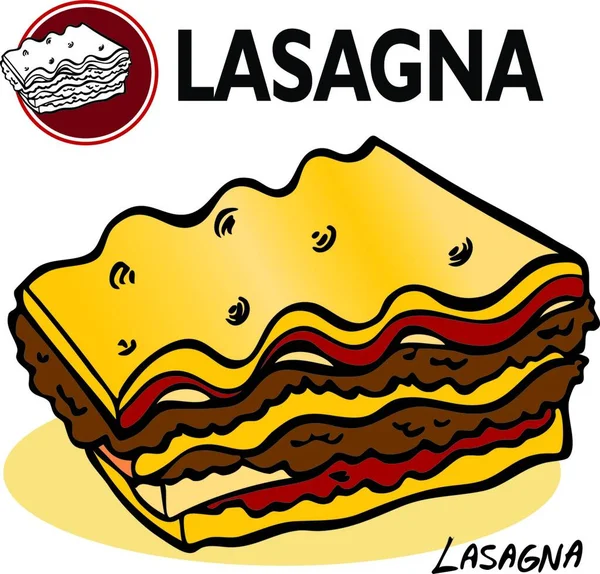 Lasagna Szelet Élelmiszer Vektor Illusztráció — Stock Vector