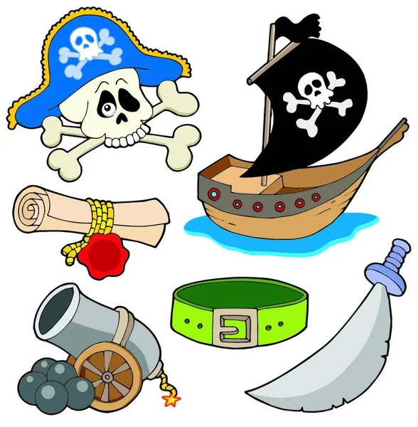 Пиратская Коллекция Графическая Векторная Иллюстрация — стоковый вектор