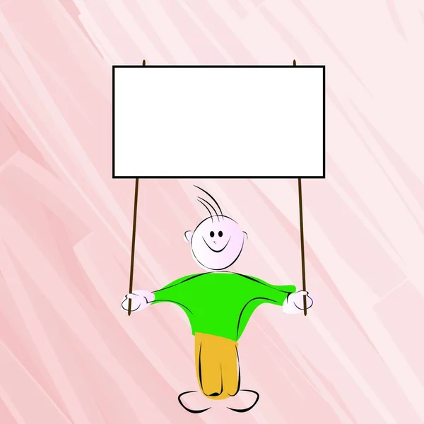 Vector Illustration Boy Holding Banner — Stock Vector