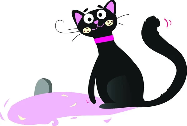 Черный Котёнок Графическая Векторная Иллюстрация — стоковый вектор