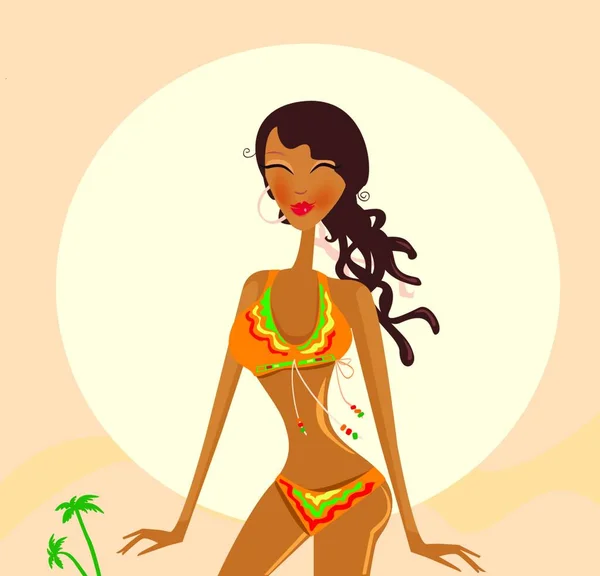 Bikini Raggae Meisje Vector Illustratie — Stockvector