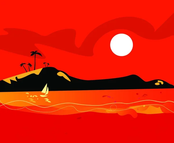 Západ Slunce Pláži Vektorová Ilustrace — Stockový vektor