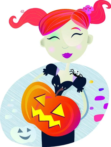 Halloween Dívka Vektorové Ilustrace — Stockový vektor