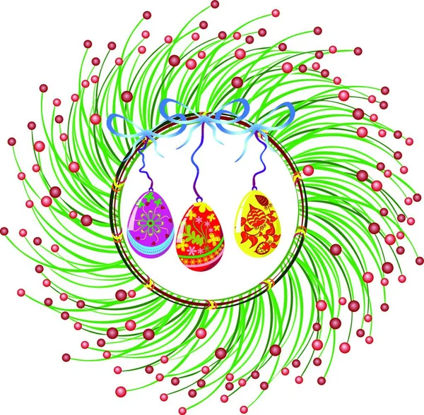 Στεφάνι Πάσχα Και Αυγά Διανυσματική Απεικόνιση — Διανυσματικό Αρχείο